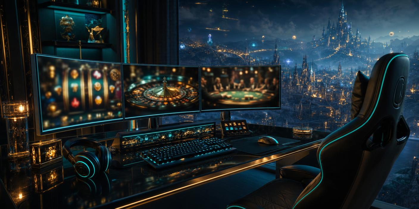 Plateforme de casino moderne aux reflets dorés et bleus